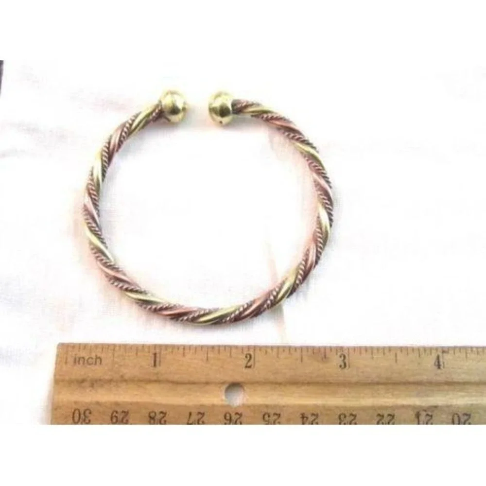 Vintage‎ Detailed Braided Copper & Brass Golden Cuff Bangle Bracelet